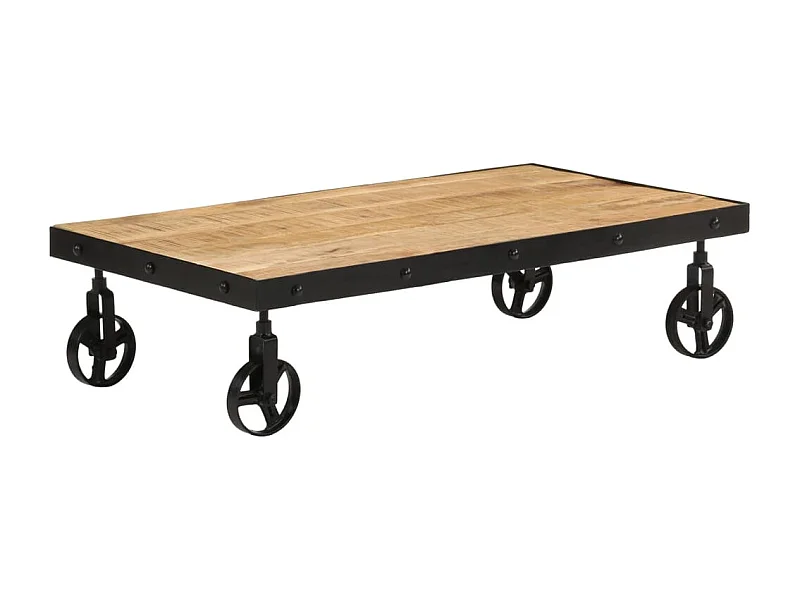 Table basse avec roulettes bois de manguier massif 100x55x26 cm
