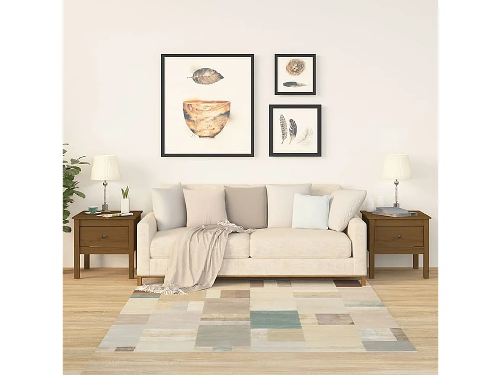 Mesas auxiliares 2uds Marrón miel 50x50x49cm Madera maciza de pino