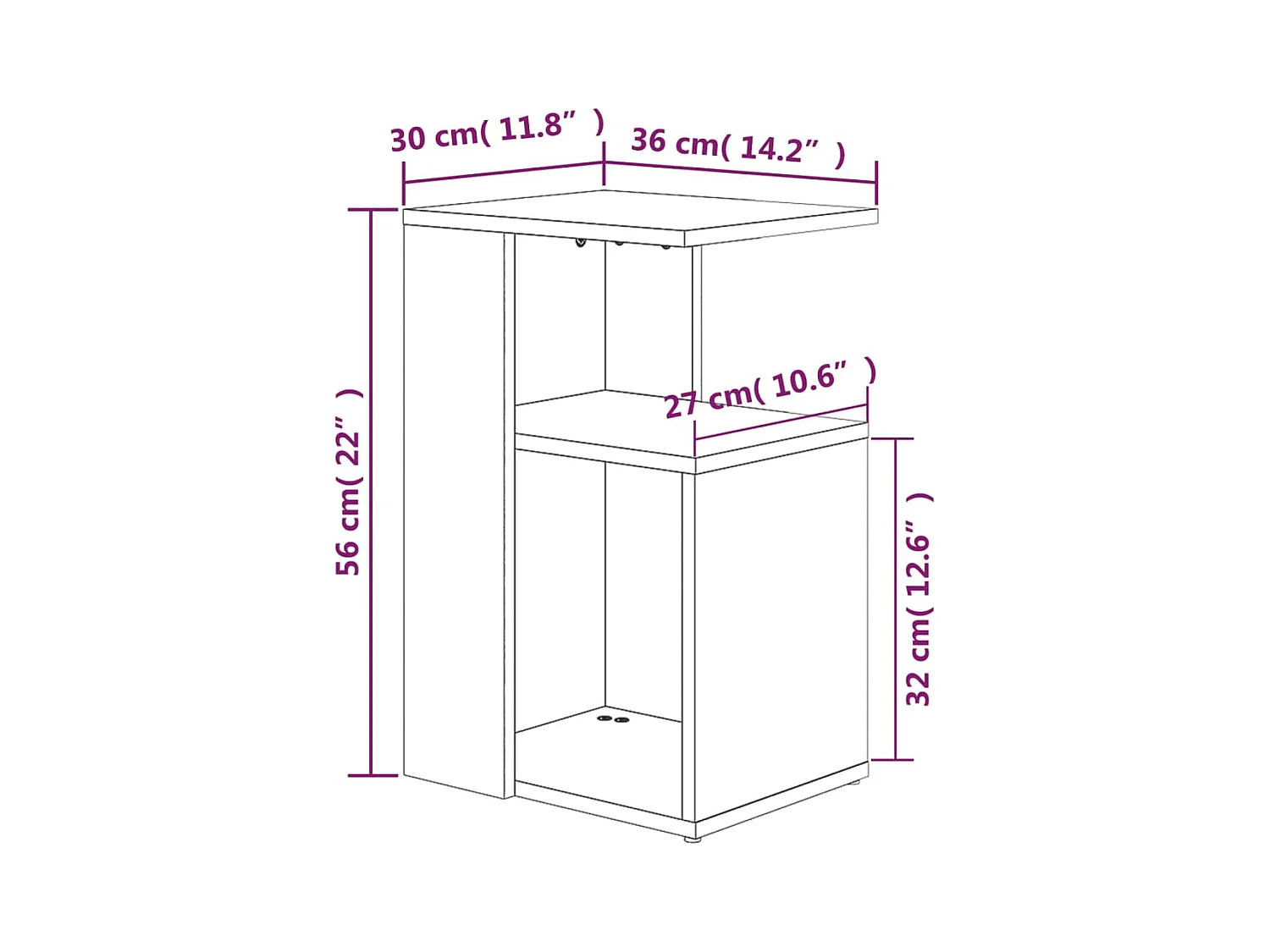 Bijzettafel Bruin eiken 36x30x56 cm Bewerkt hout