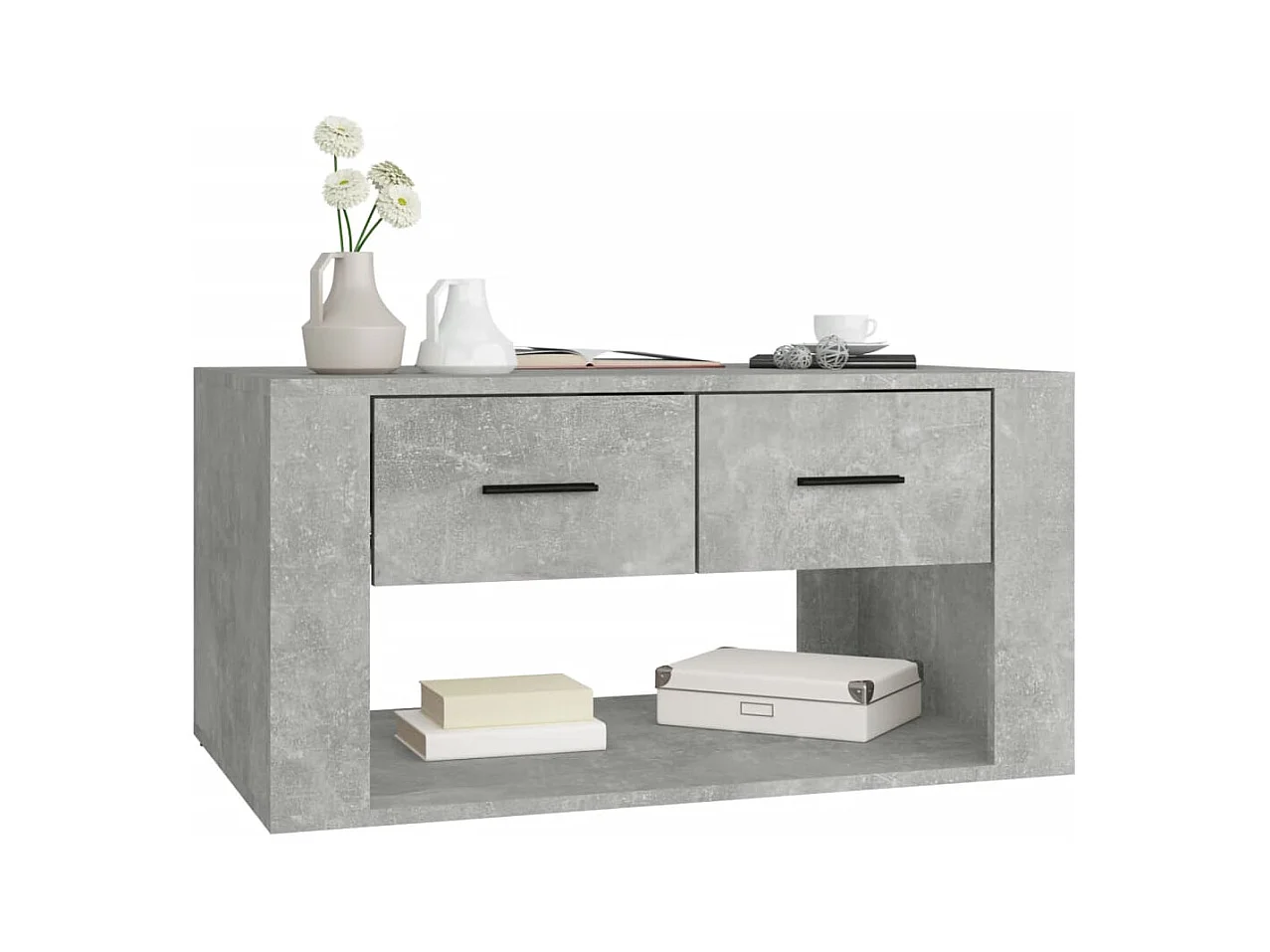 Betongrijze salontafel 80x50x40 cm bewerkt hout