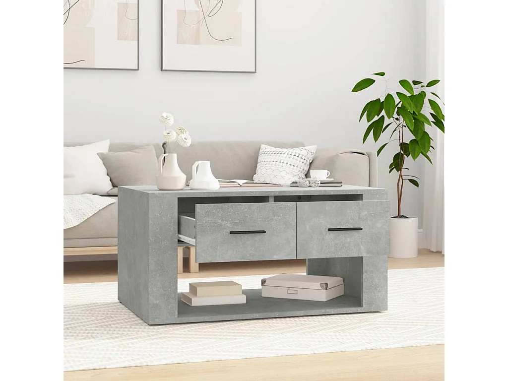 Mesa de centro gris hormigón 80x50x40 cm Madera de ingeniería