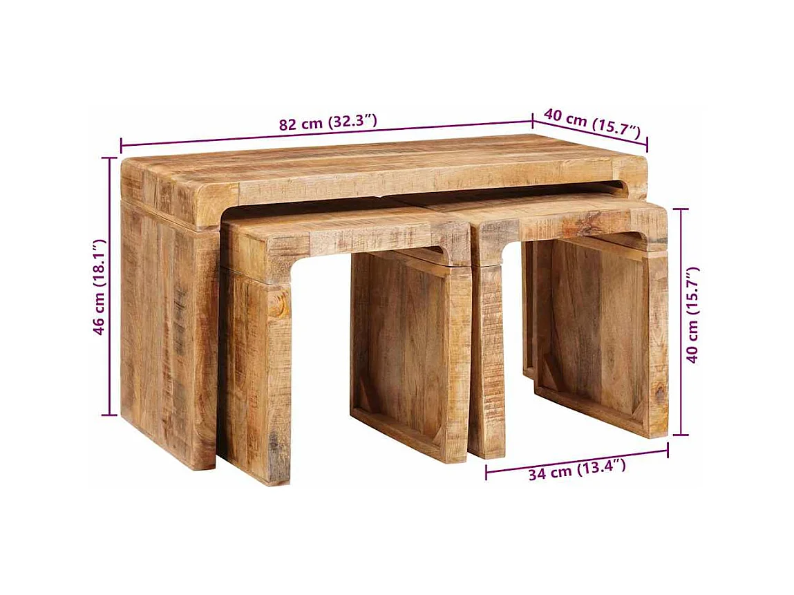Tables gigognes 3 pcs bois de manguier massif