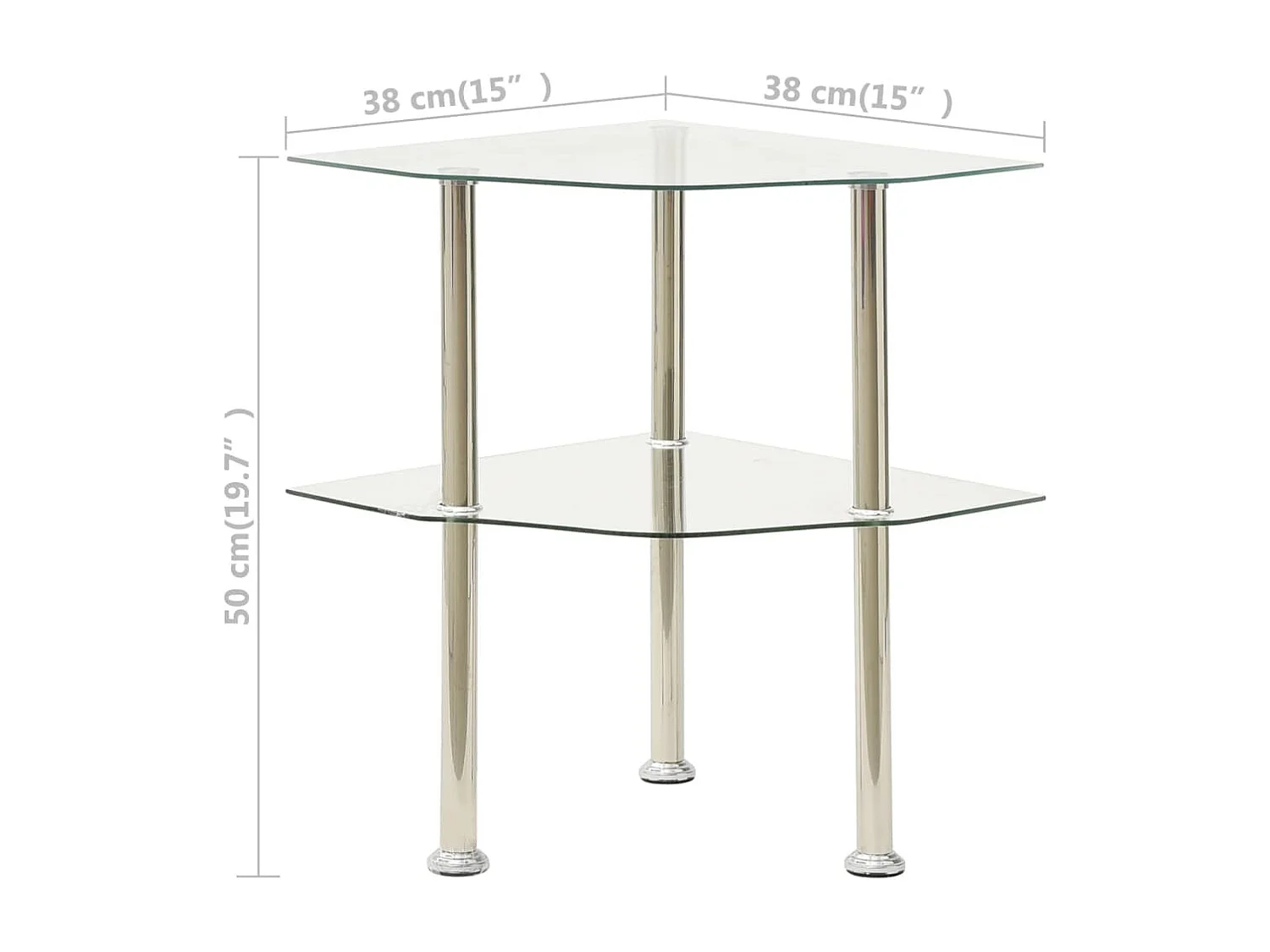 2-laags bijzettafel Transparant 38x38x50 cm Gehard glas