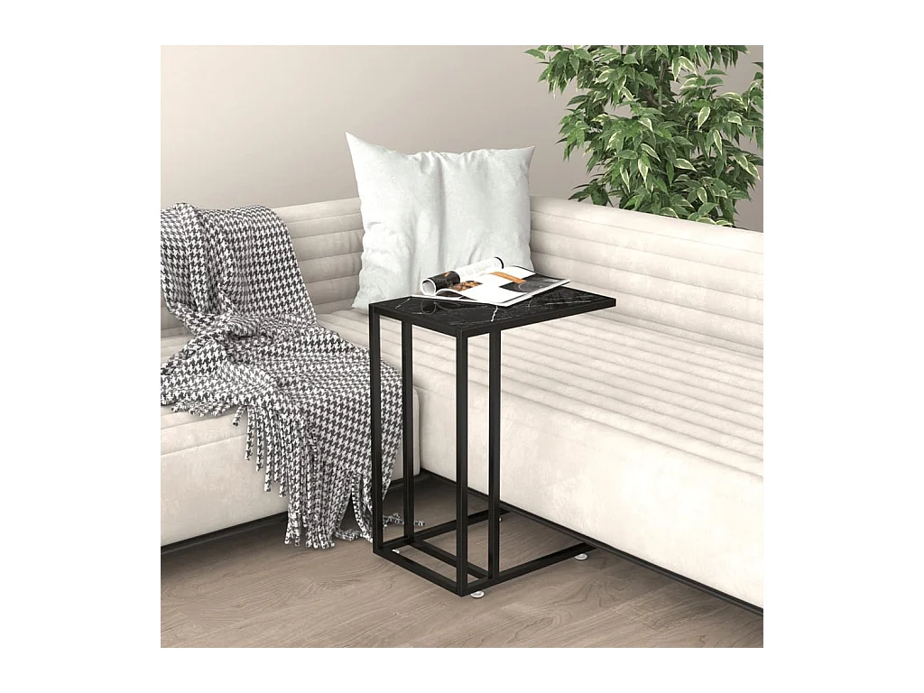 Zwarte marmeren computer bijzettafel 50x35x65 cm gehard glas