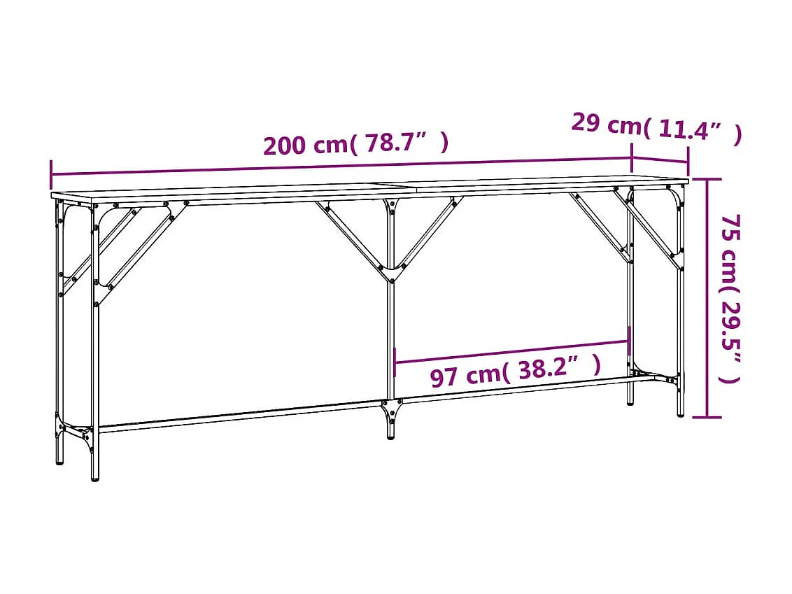 Consolle Sonoma grigio 200x29x75 cm in legno ingegnerizzato