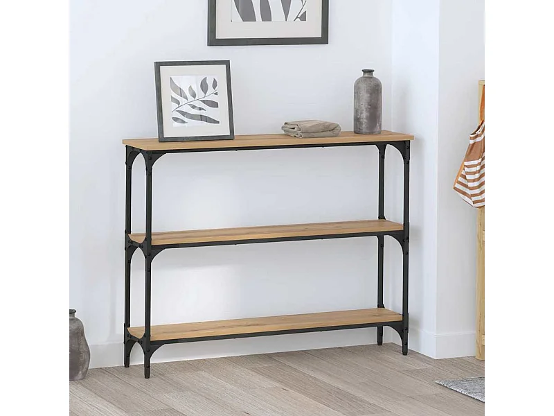 Consola con estante, roble artesanal, 100 x 22,5 x 75 cm