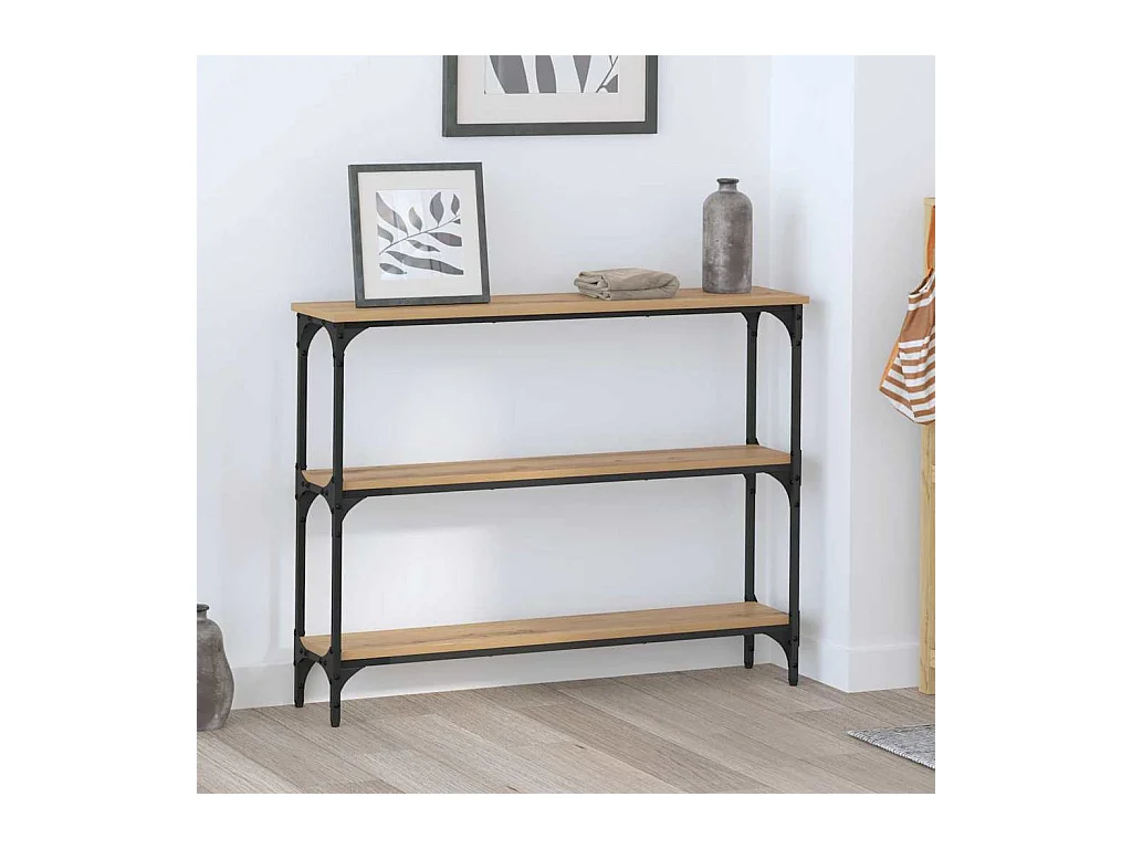 Table console avec étagère chêne artisanal 100 x 22.5 x 75 cm