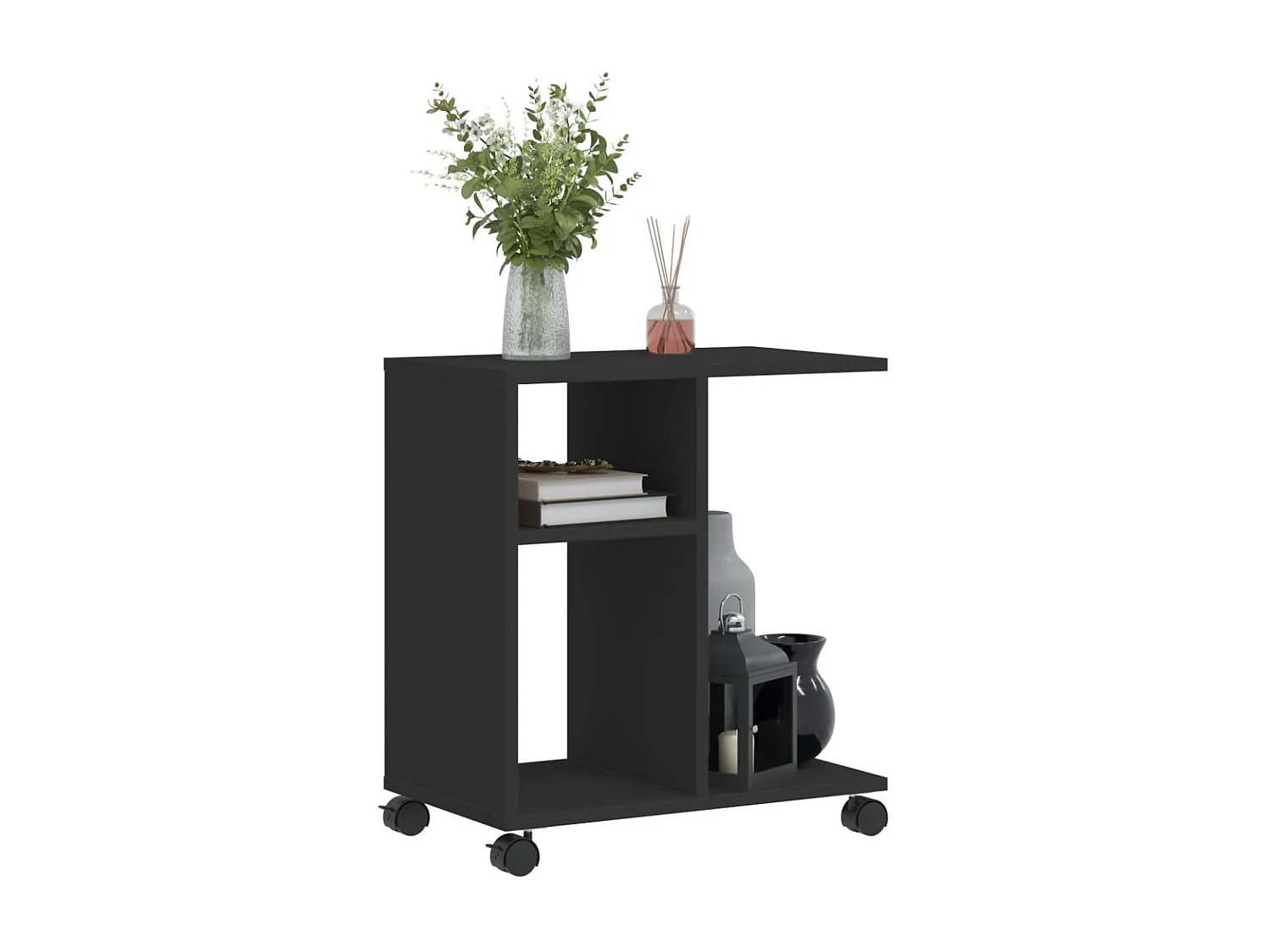 Bijzettafel met wielen zwart 50x30x55 cm bewerkt hout