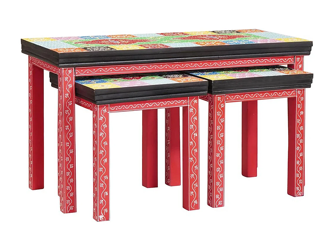 Tavolino impilabile marrone 38 x 38 x 41,5 cm in legno massello di mango