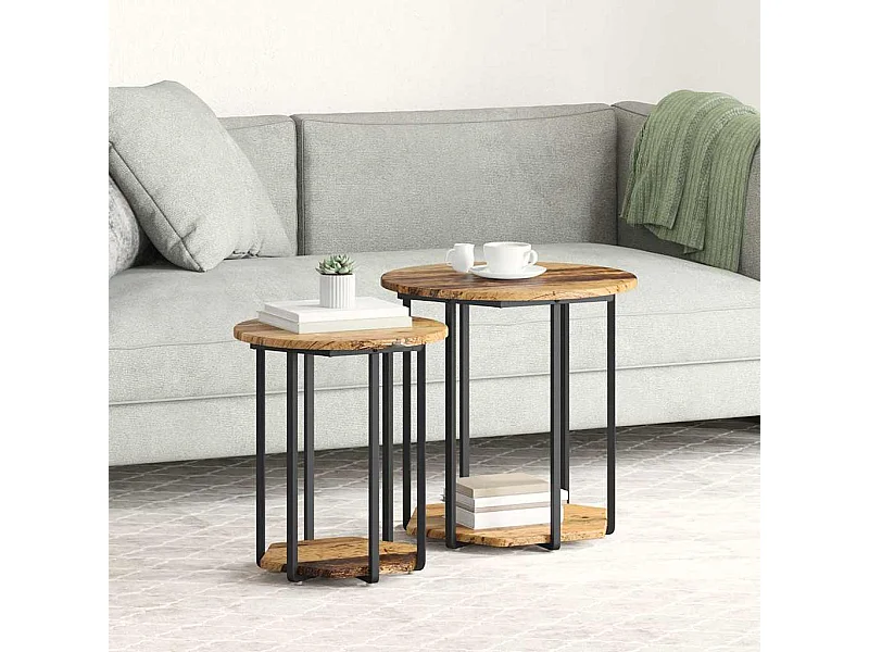 Set di tavolini laterali da 2 pezzi in legno anticato e nero