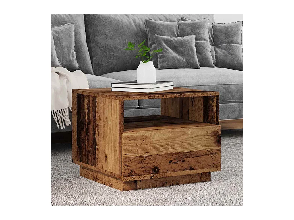 Table basse avec lumières LED vieux bois 50x49x40 cm