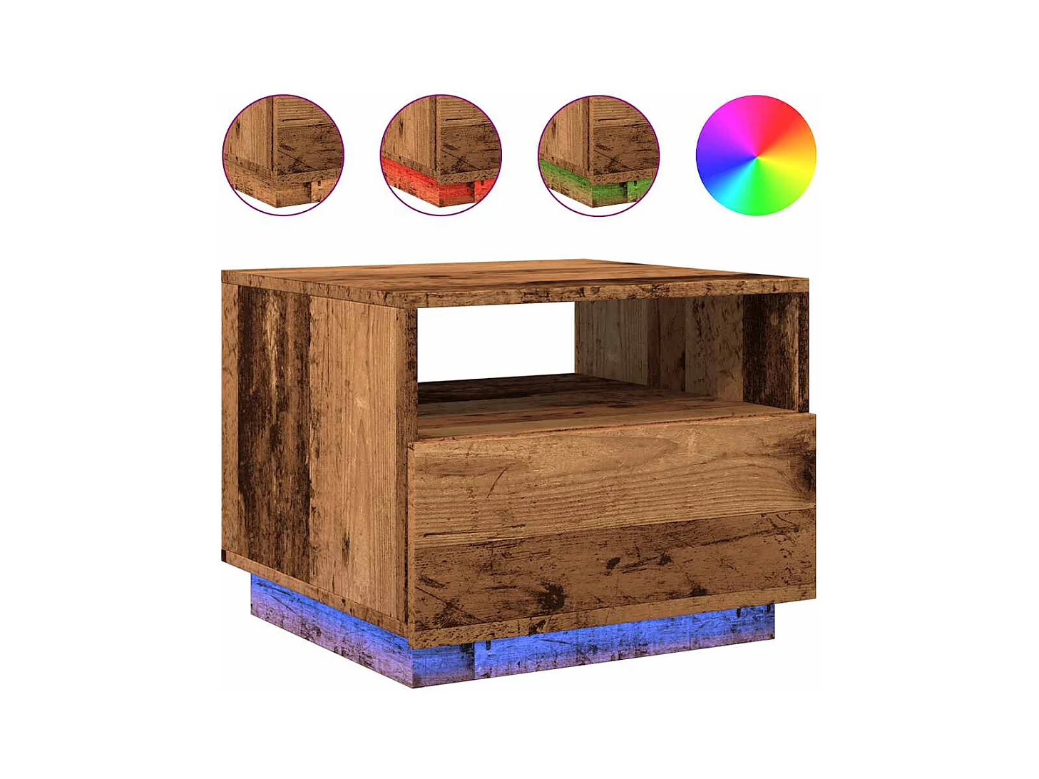 Table basse avec lumières LED vieux bois 50x49x40 cm