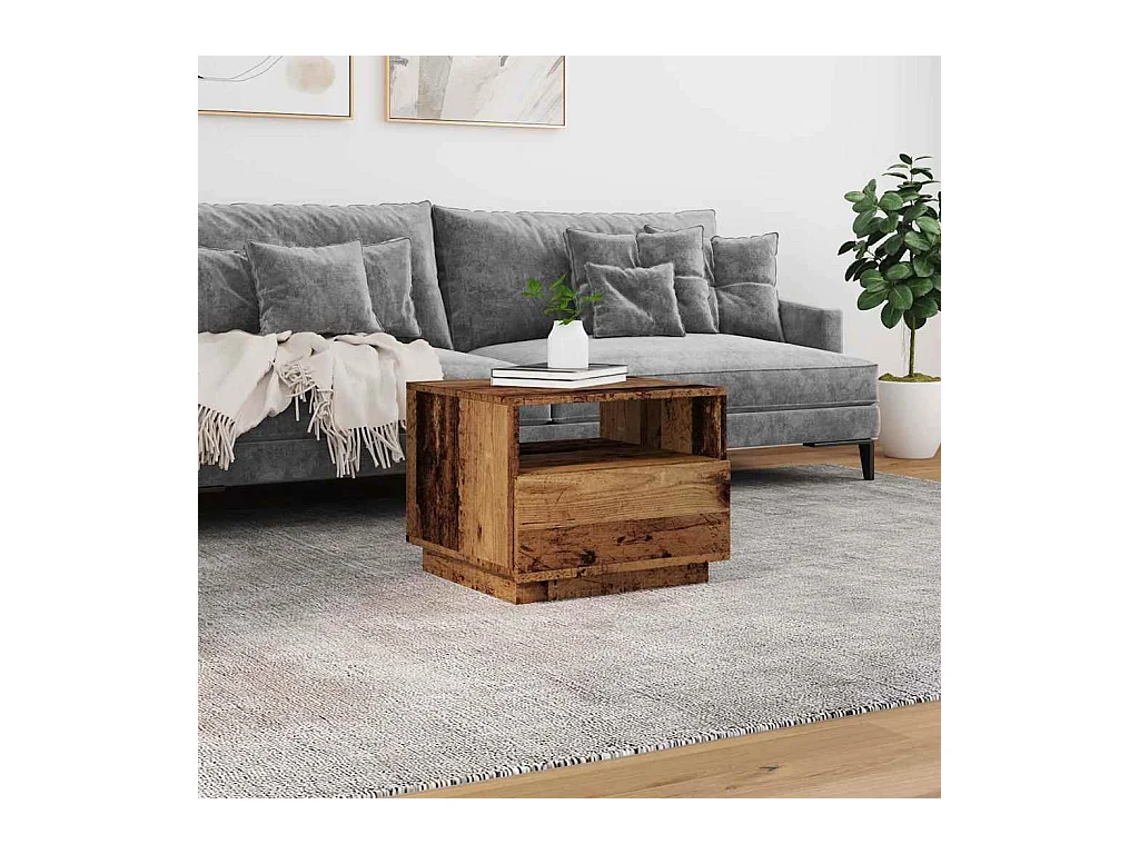 Table basse avec lumières LED vieux bois 50x49x40 cm