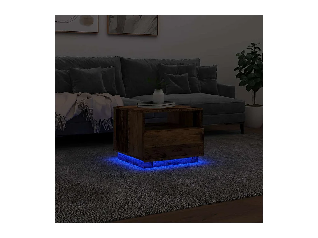 Table basse avec lumières LED vieux bois 50x49x40 cm