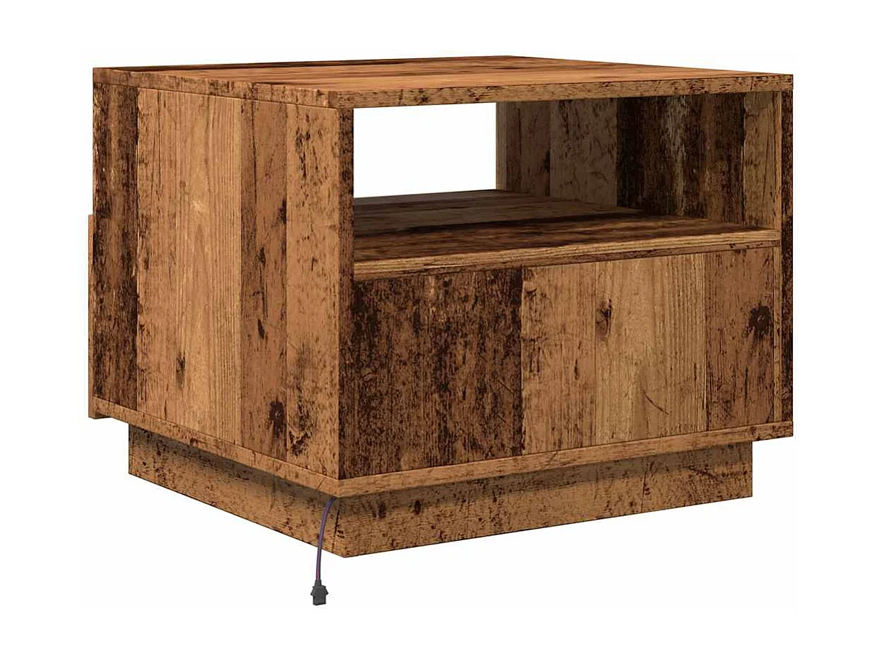 Table basse avec lumières LED vieux bois 50x49x40 cm