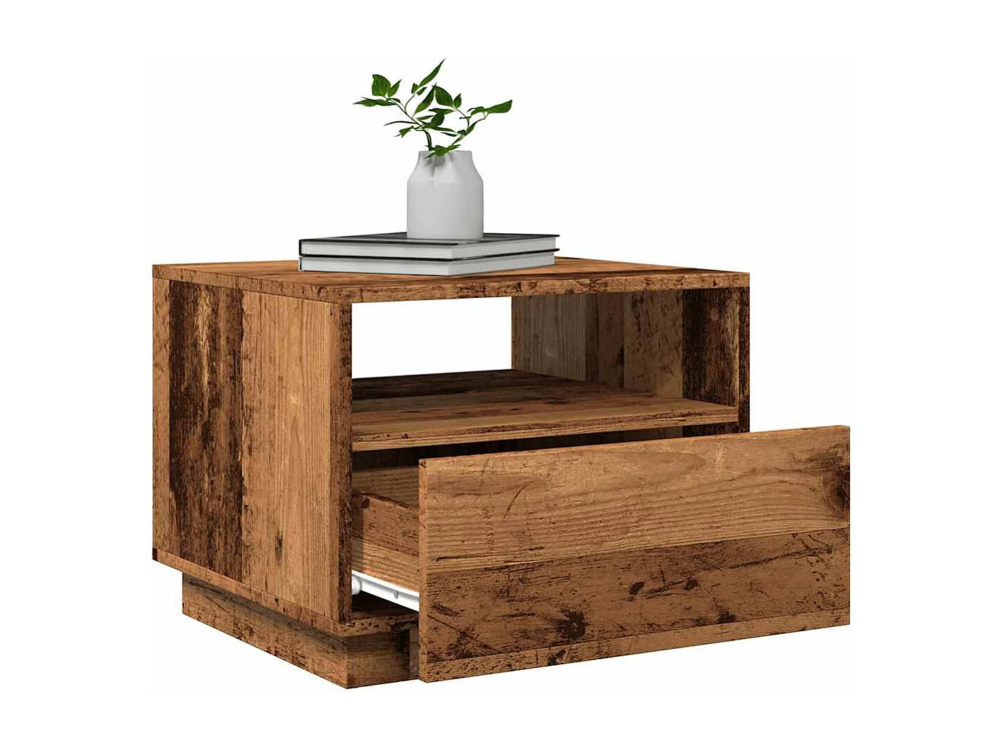 Table basse avec lumières LED vieux bois 50x49x40 cm