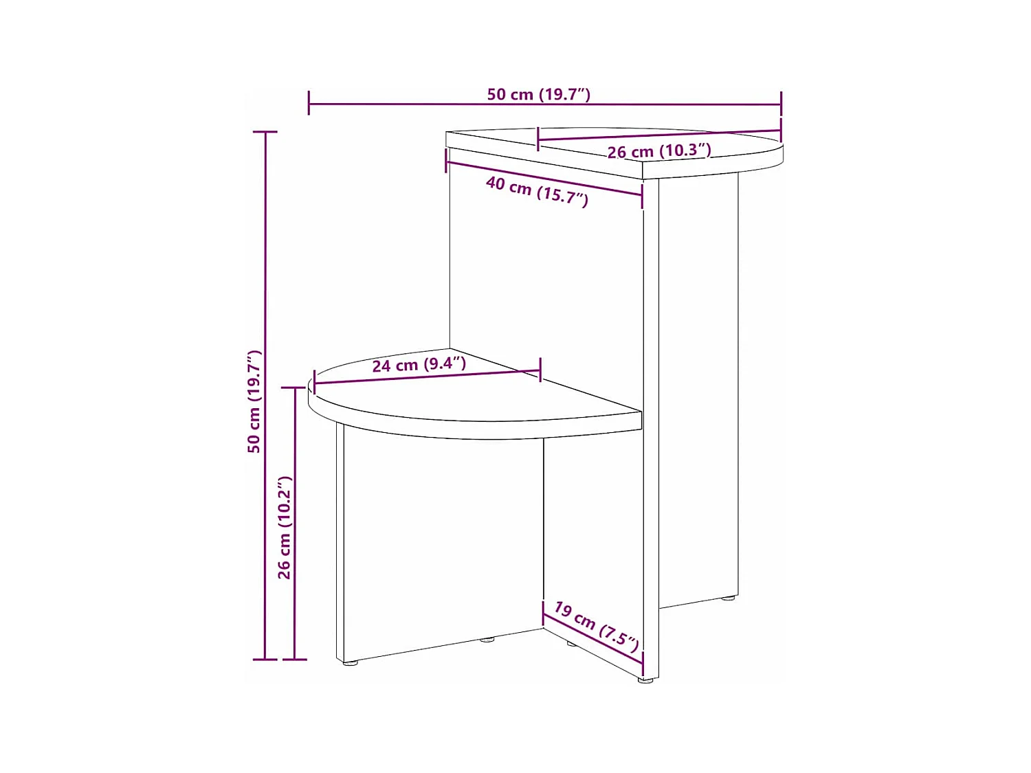 Tavolino bianco 50 x 40 x 50 cm in legno di pino massello