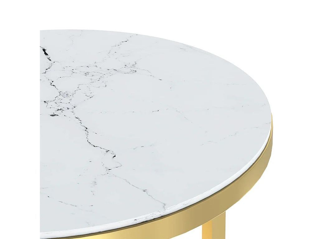 Table d'appoint Doré et marbre blanc 45 cm Verre trempé