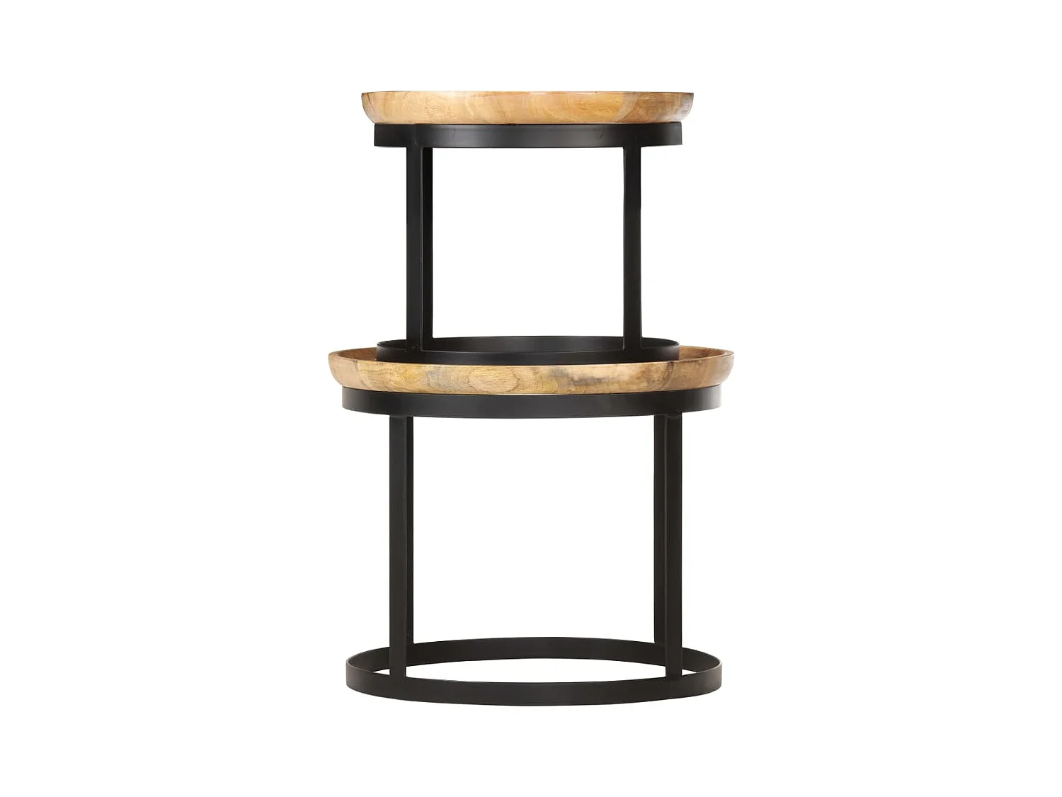 Tavolini rotondi 2 pezzi in legno massello di mango e acciaio