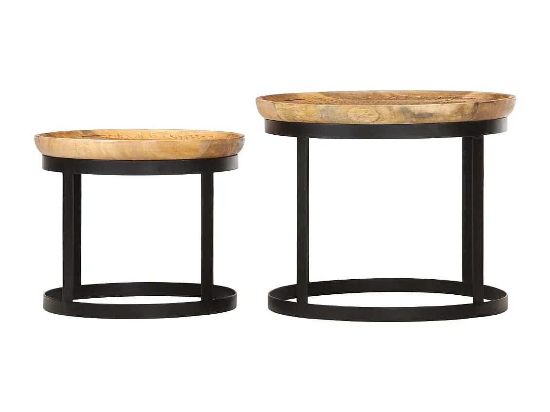 Tables d'appoint rondes 2 pcs Bois de manguier solide et acier