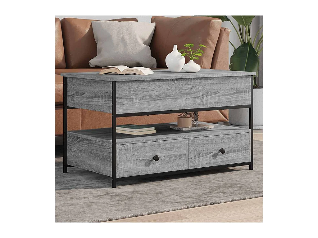 Table basse sonoma gris 85x50x50 cm bois d'ingénierie et métal