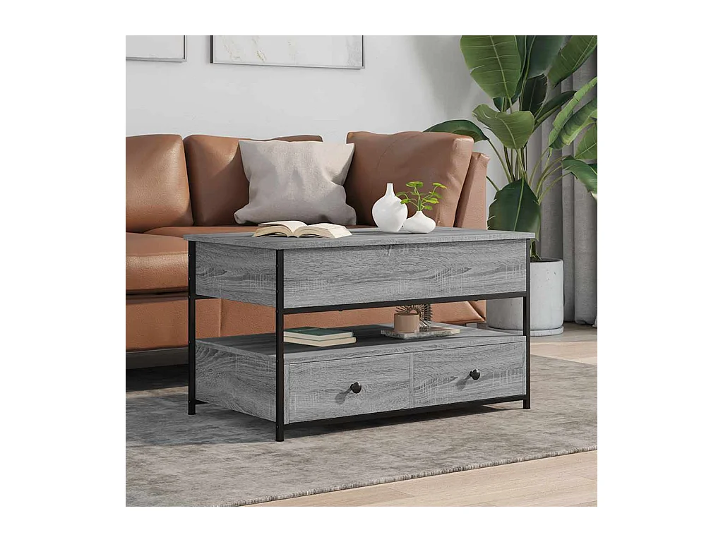 Table basse sonoma gris 85x50x50 cm bois d'ingénierie et métal