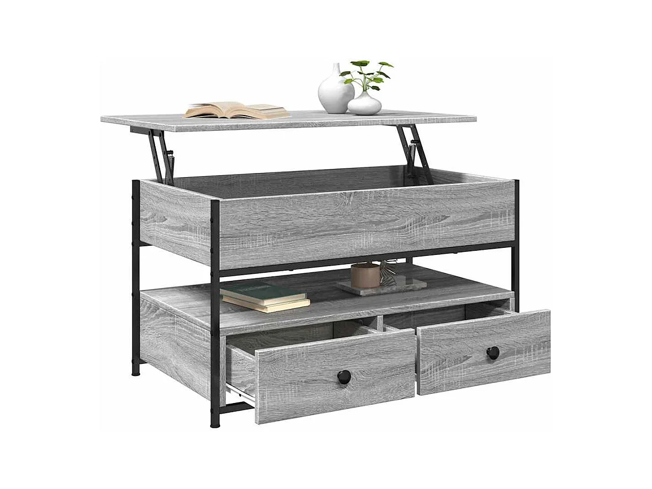 Table basse sonoma gris 85x50x50 cm bois d'ingénierie et métal