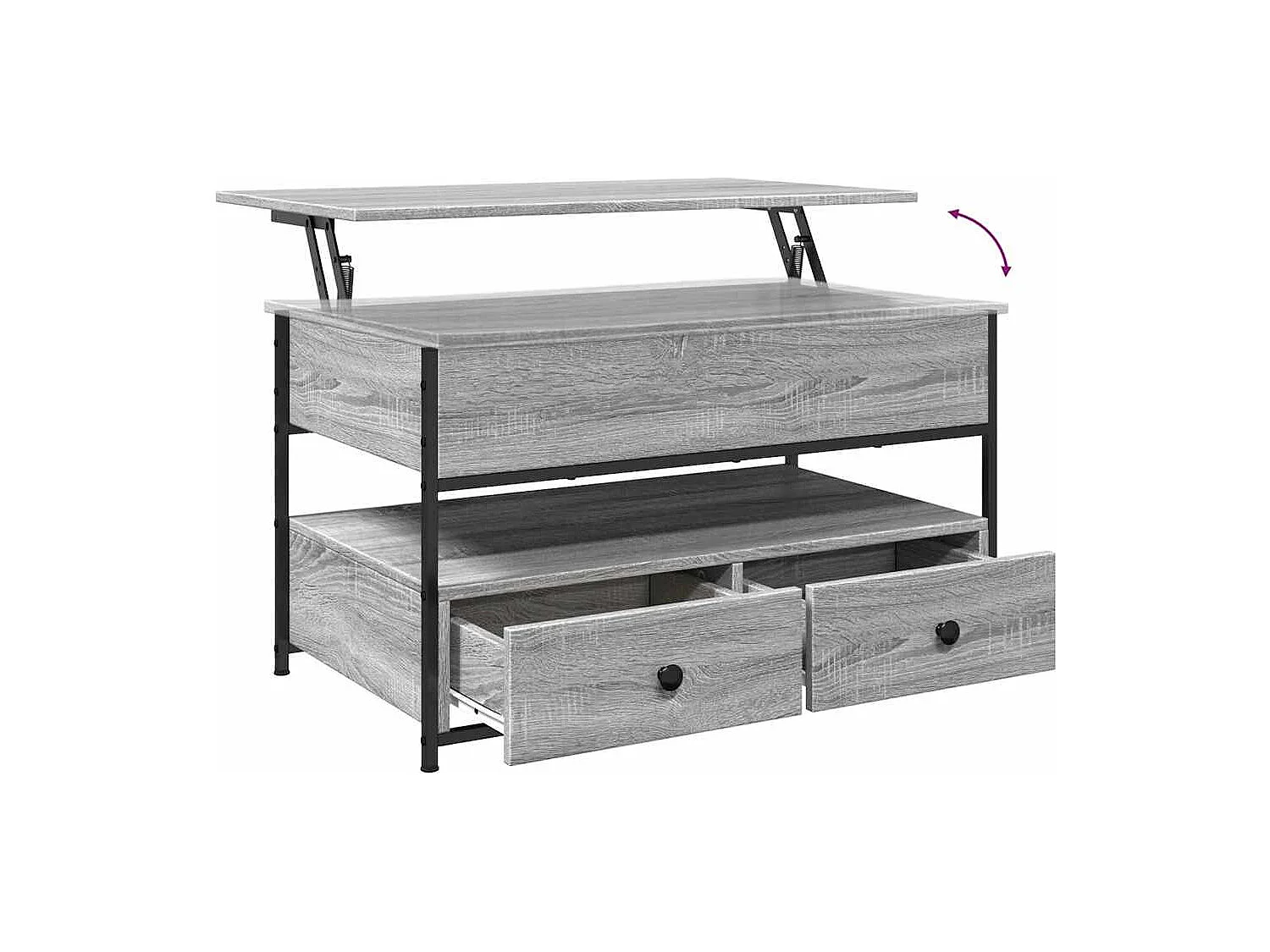 Table basse sonoma gris 85x50x50 cm bois d'ingénierie et métal