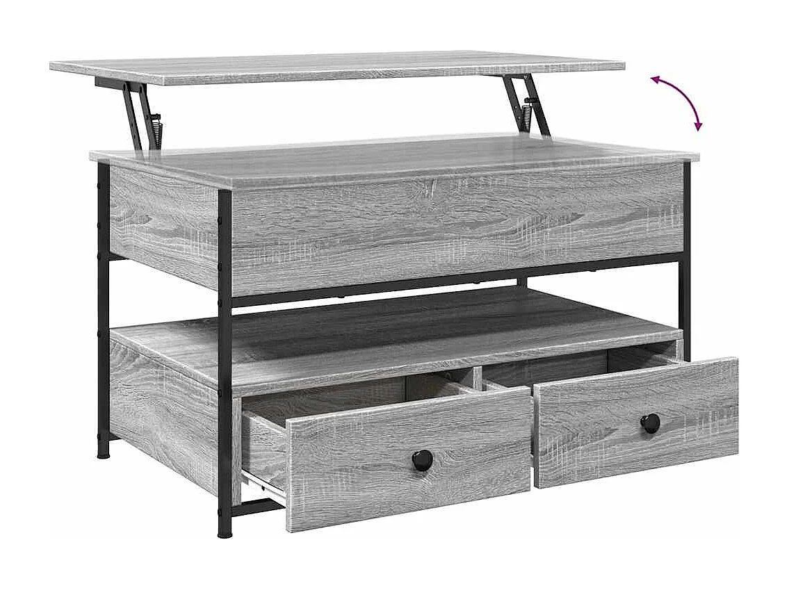 Table basse sonoma gris 85x50x50 cm bois d'ingénierie et métal