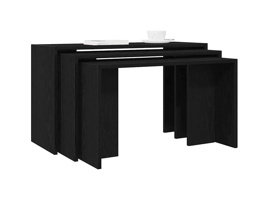Tables gigognes 3 pcs noir bois d'ingénierie