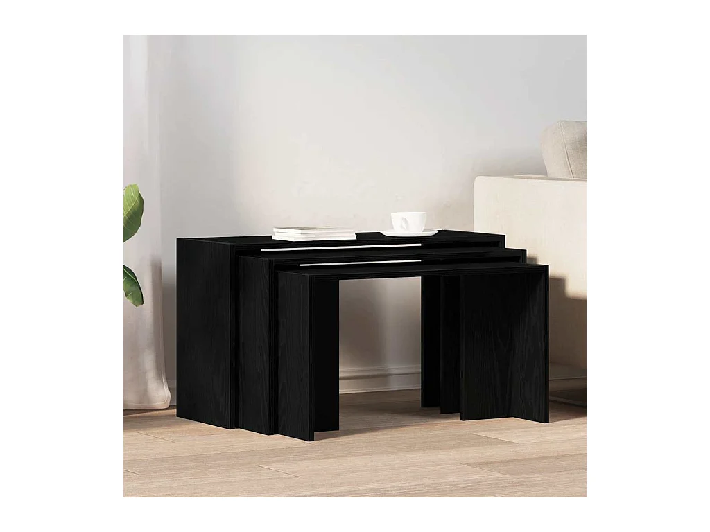 Tables gigognes 3 pcs noir bois d'ingénierie