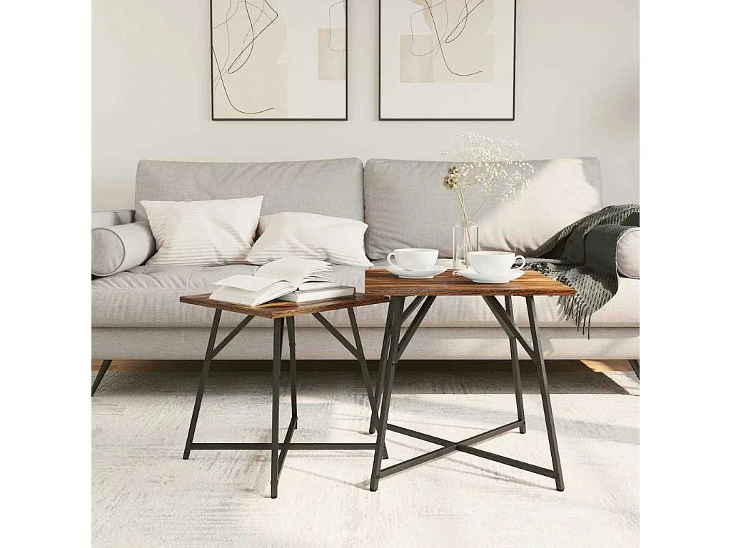 Ensemble de tables d'appoint 2 pcs Chêne fumé et noir