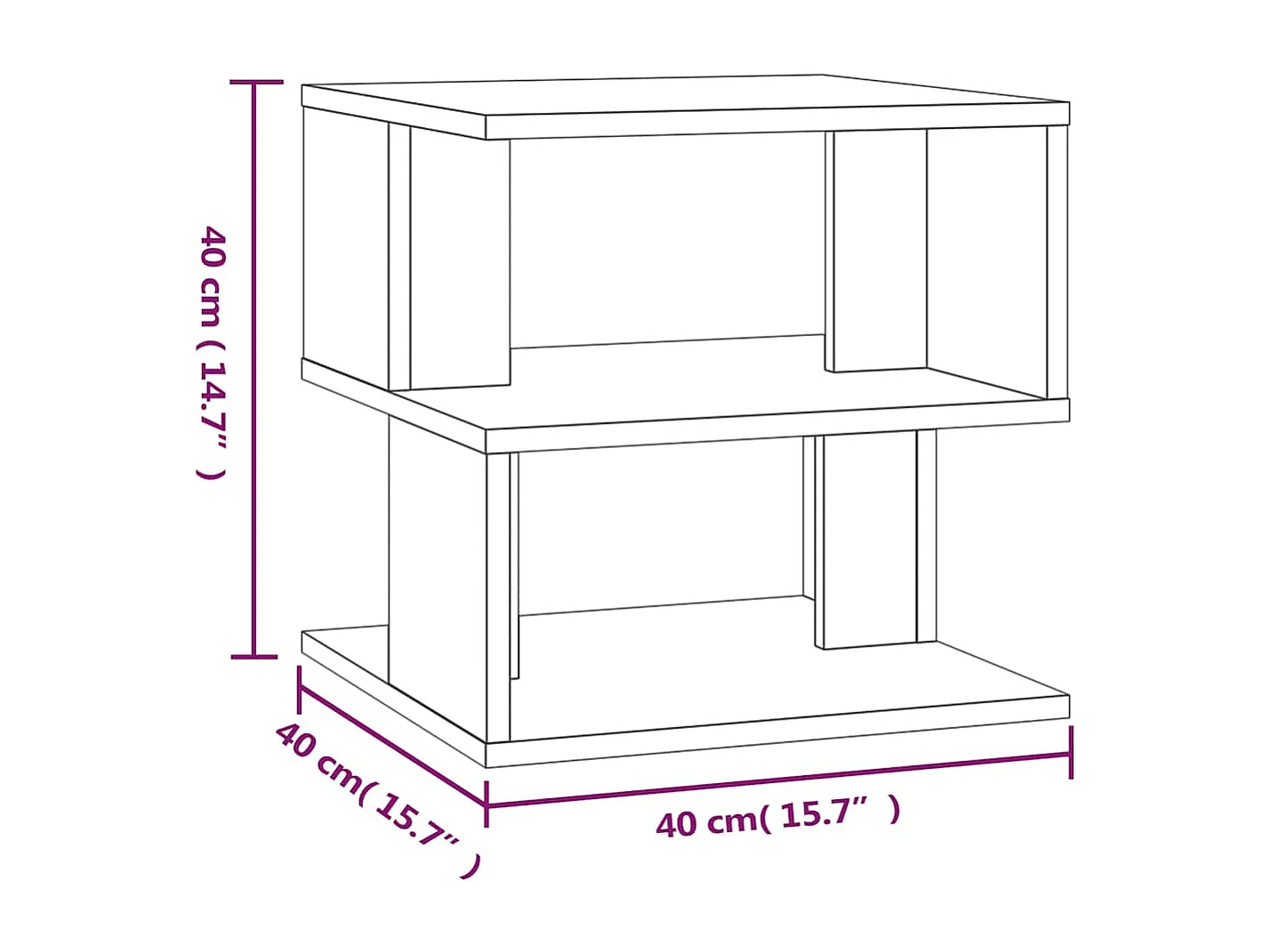 Tavolino laterale in rovere affumicato 40x40x40 cm in legno ingegnerizzato