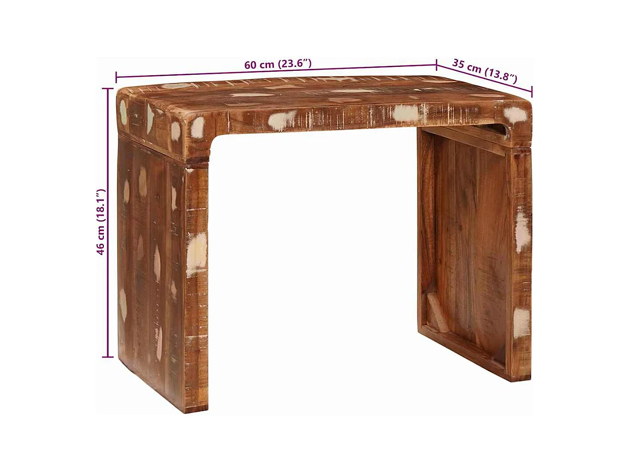 Table d'appoint 60 x 35 x 45 cm bois de récupération massif