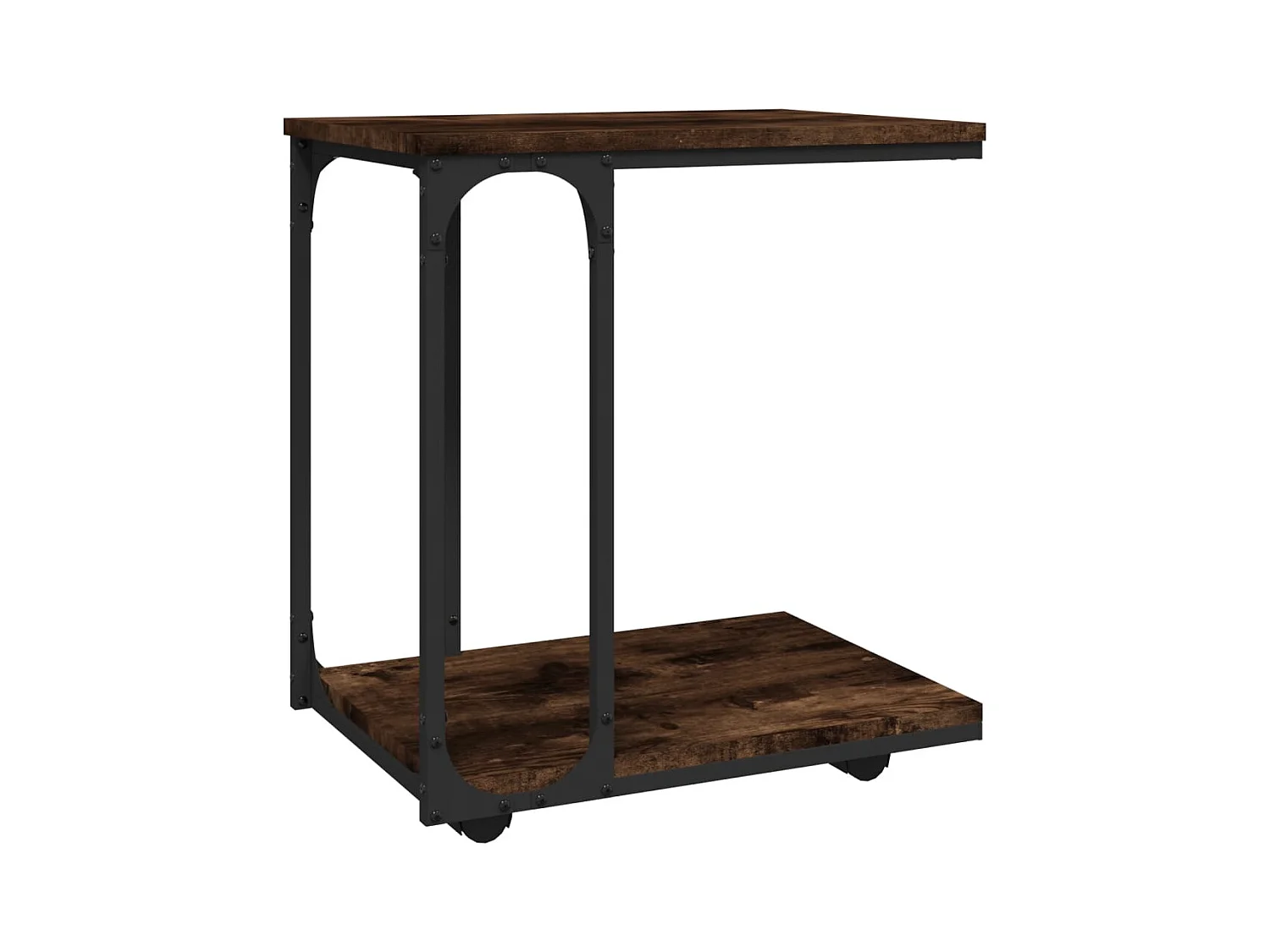 Gerookte Eikenhouten Bijzettafel op Wielen 50x35x55,5 cm