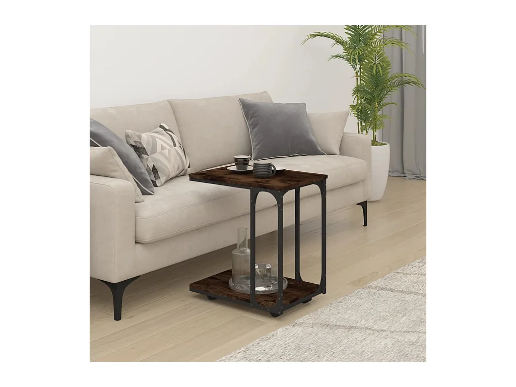 Gerookte Eikenhouten Bijzettafel op Wielen 50x35x55,5 cm