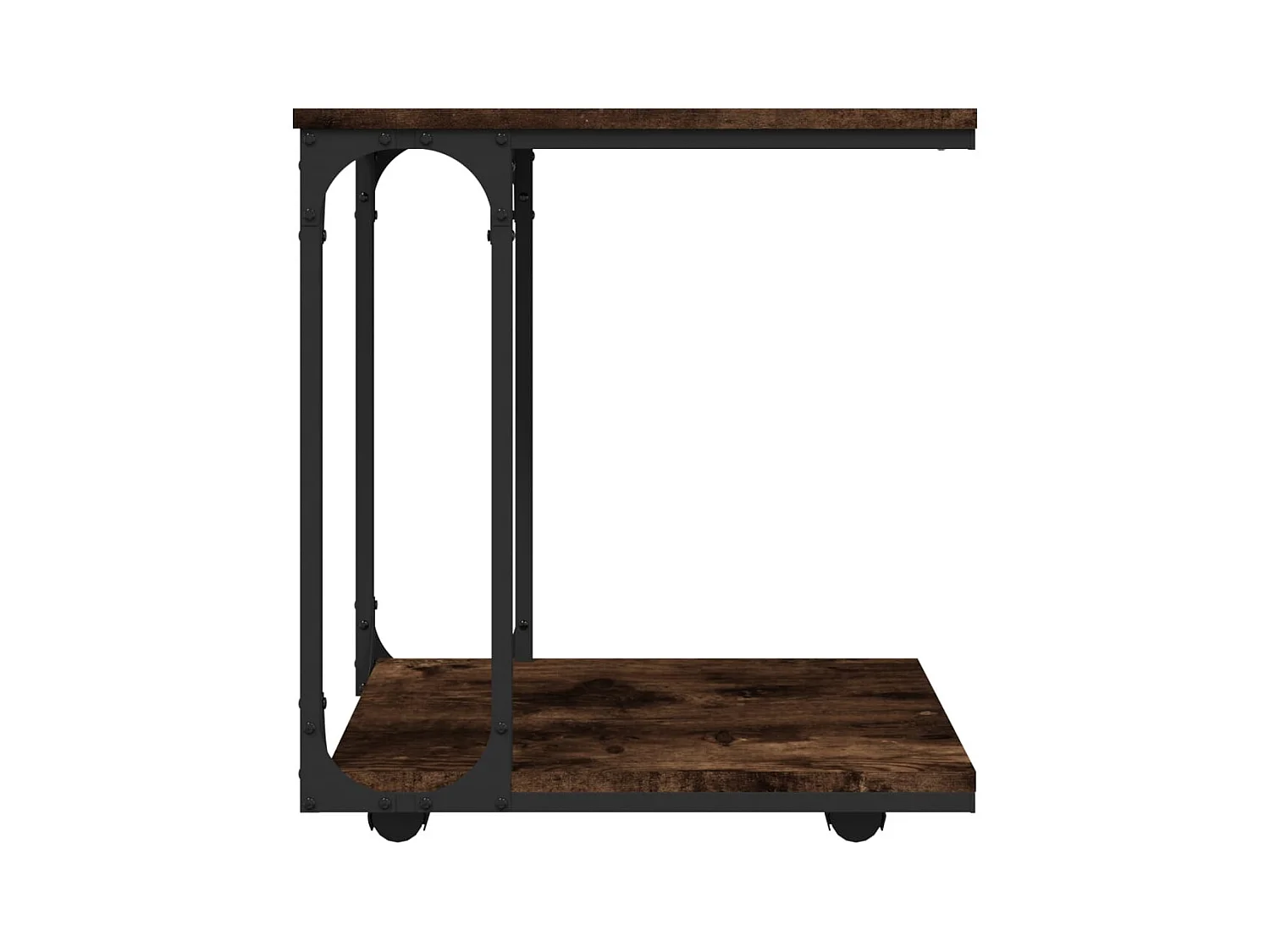 Gerookte Eikenhouten Bijzettafel op Wielen 50x35x55,5 cm