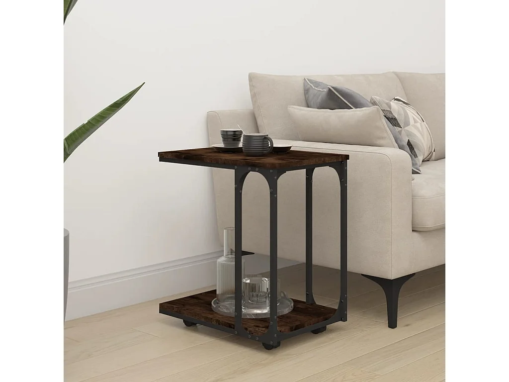 Mesa auxiliar con ruedas de roble ahumado 50x35x55,5 cm