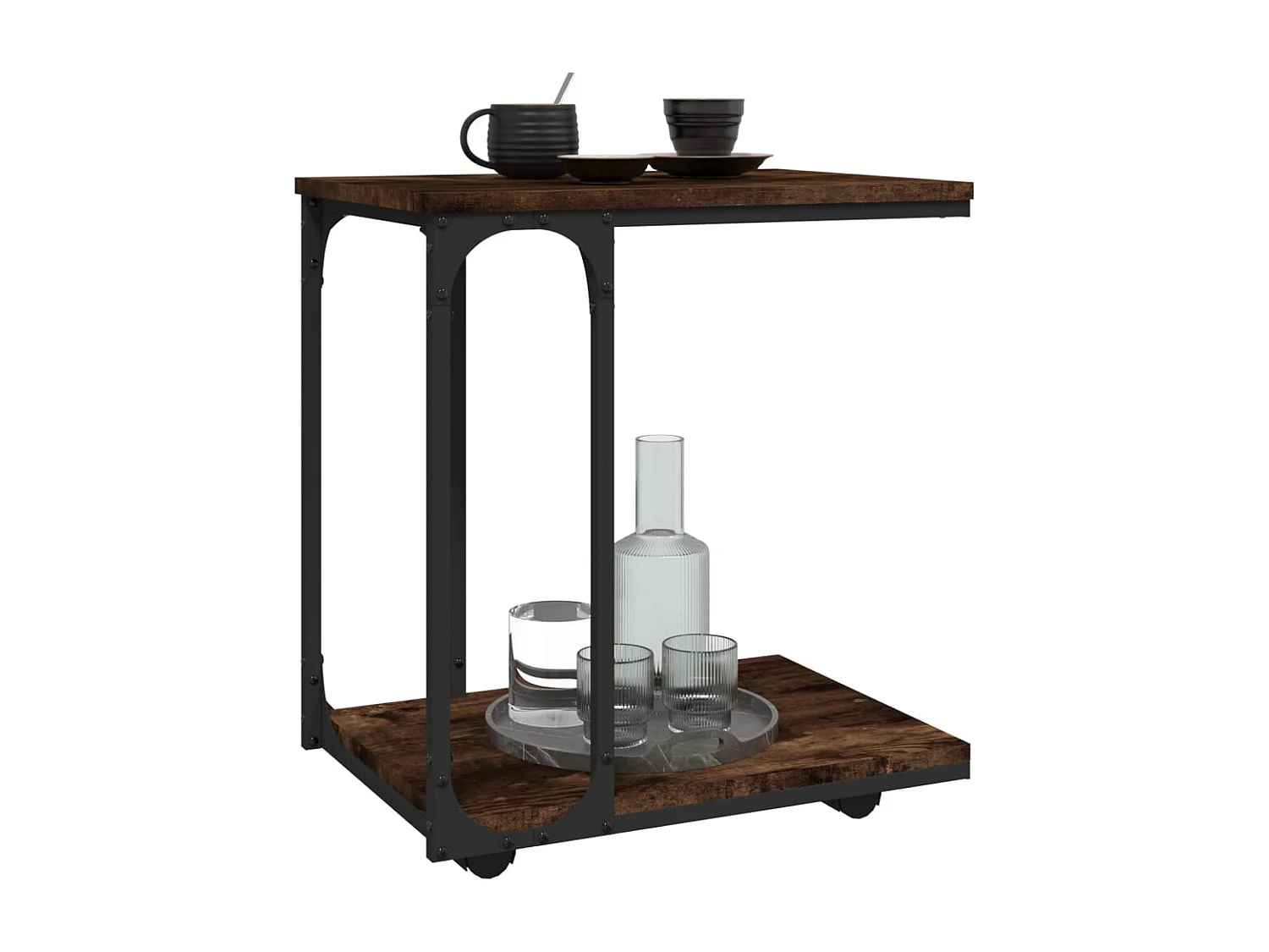 Mesa auxiliar con ruedas de roble ahumado 50x35x55,5 cm