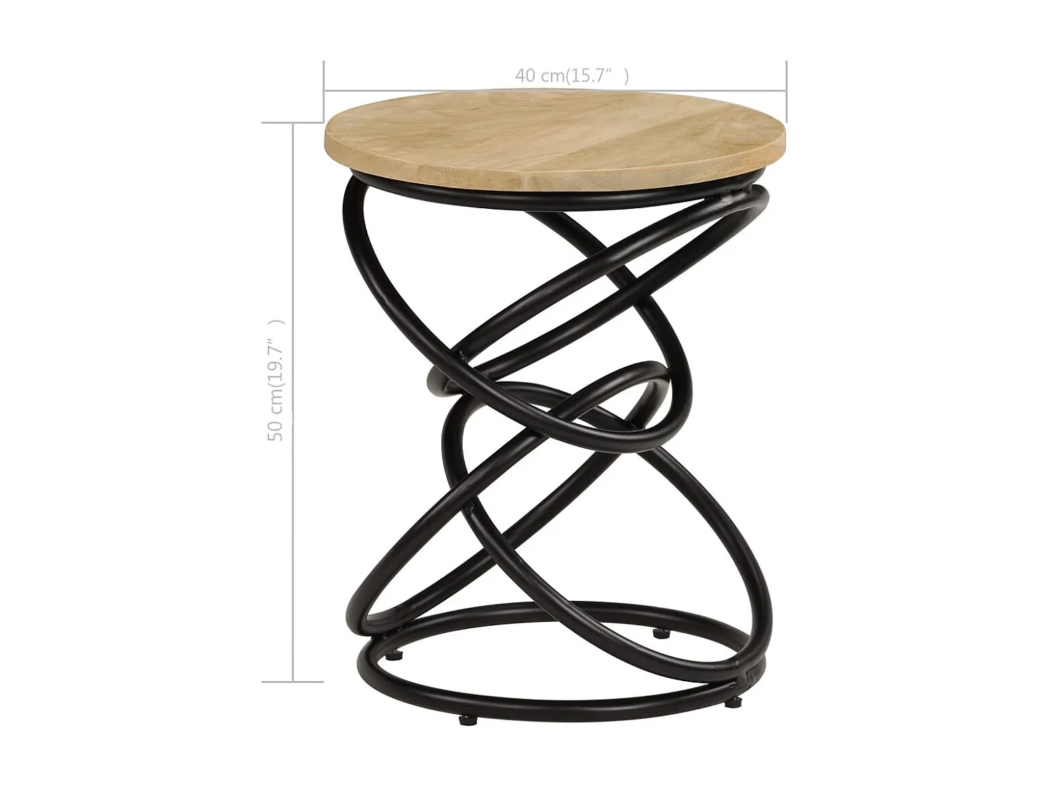 Tavolino laterale in legno massello di mango 40x50 cm