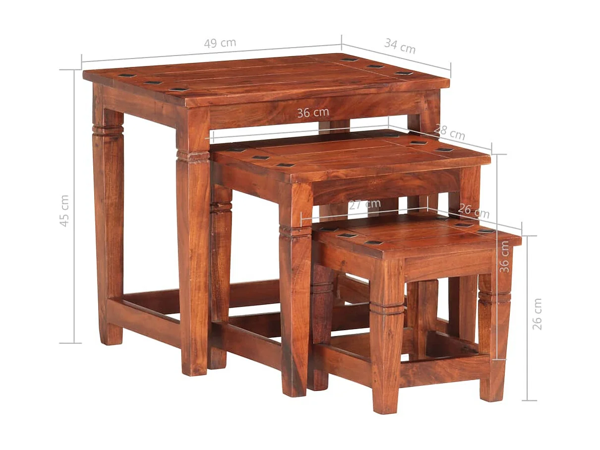 Mesas nido 3 piezas Madera maciza de acacia