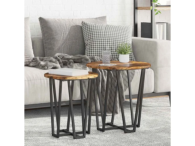 Set di tavolini laterali da 2 pezzi in rovere fumé e nero