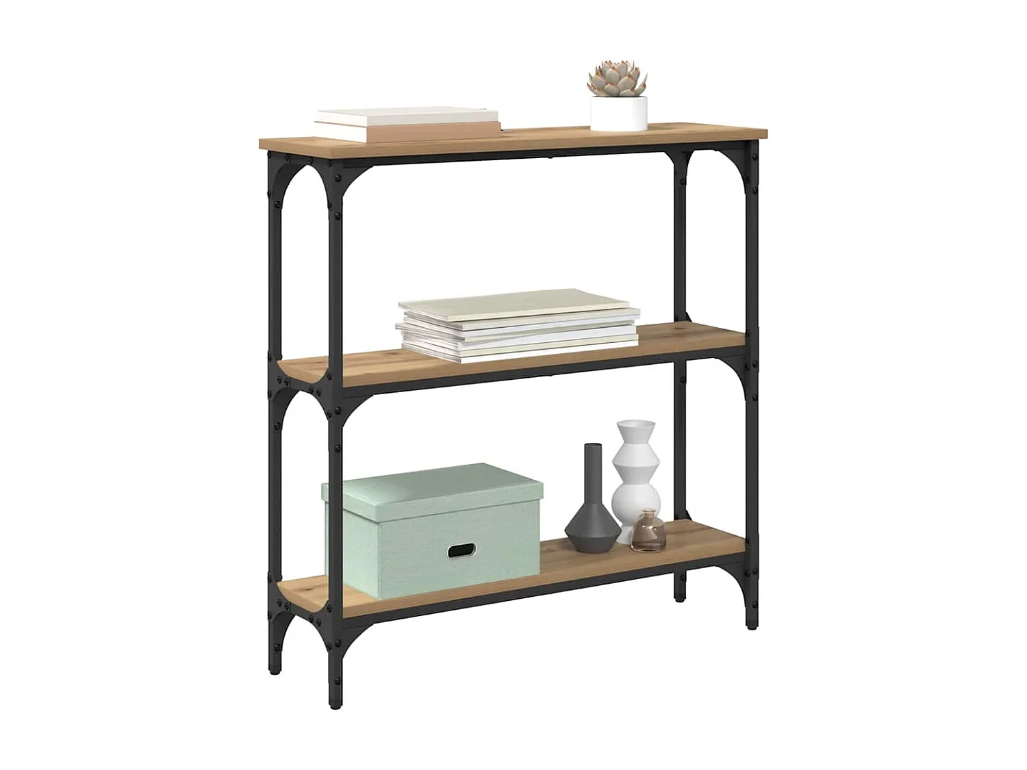 Table console avec étagère chêne artisanal 75 x 22.5 x 75 cm