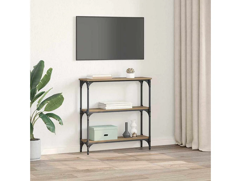 Table console avec étagère chêne artisanal 75 x 22.5 x 75 cm