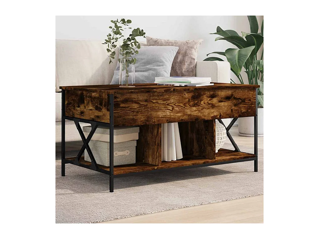 Tavolino da caffè in rovere affumicato 100x55x50 cm in legno ingegnerizzato e metallo