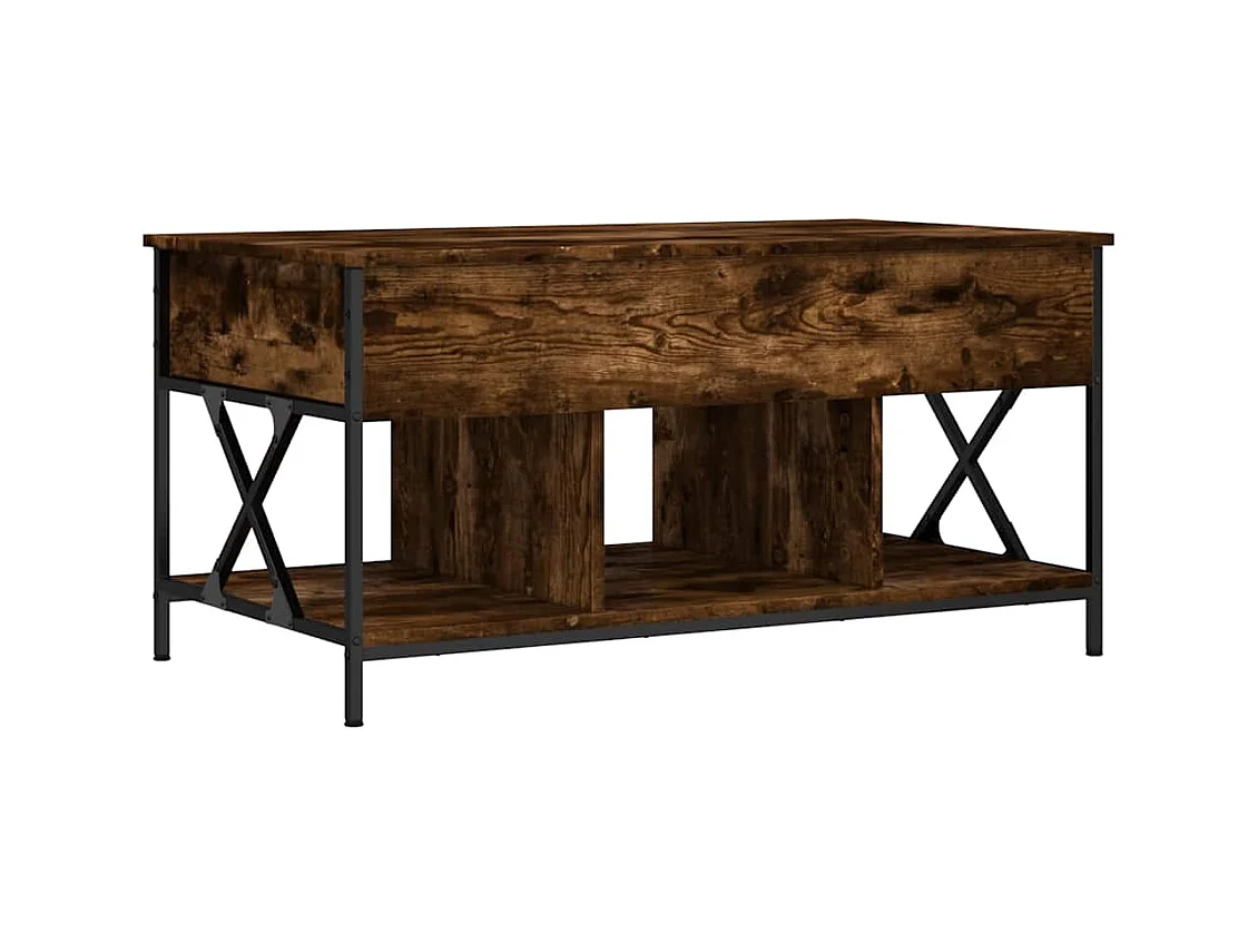 Tavolino da caffè in rovere affumicato 100x55x50 cm in legno ingegnerizzato e metallo