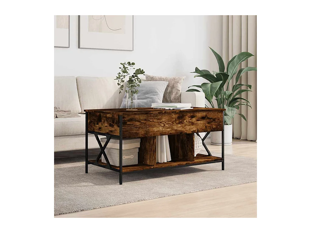 Tavolino da caffè in rovere affumicato 100x55x50 cm in legno ingegnerizzato e metallo