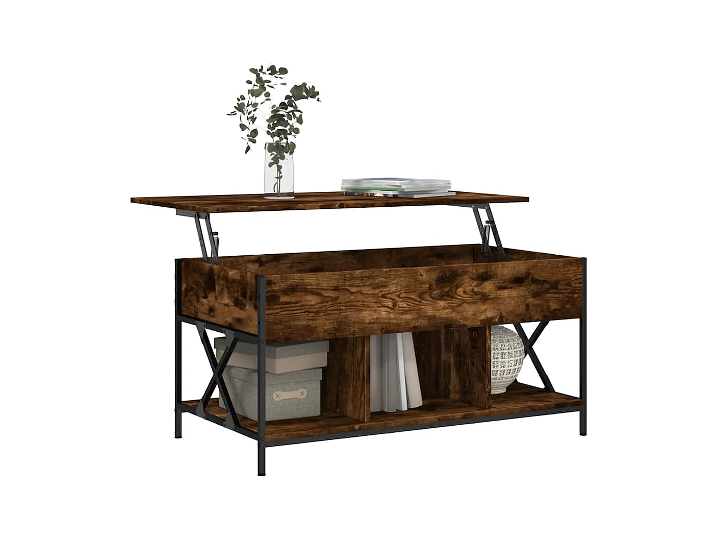 Tavolino da caffè in rovere affumicato 100x55x50 cm in legno ingegnerizzato e metallo