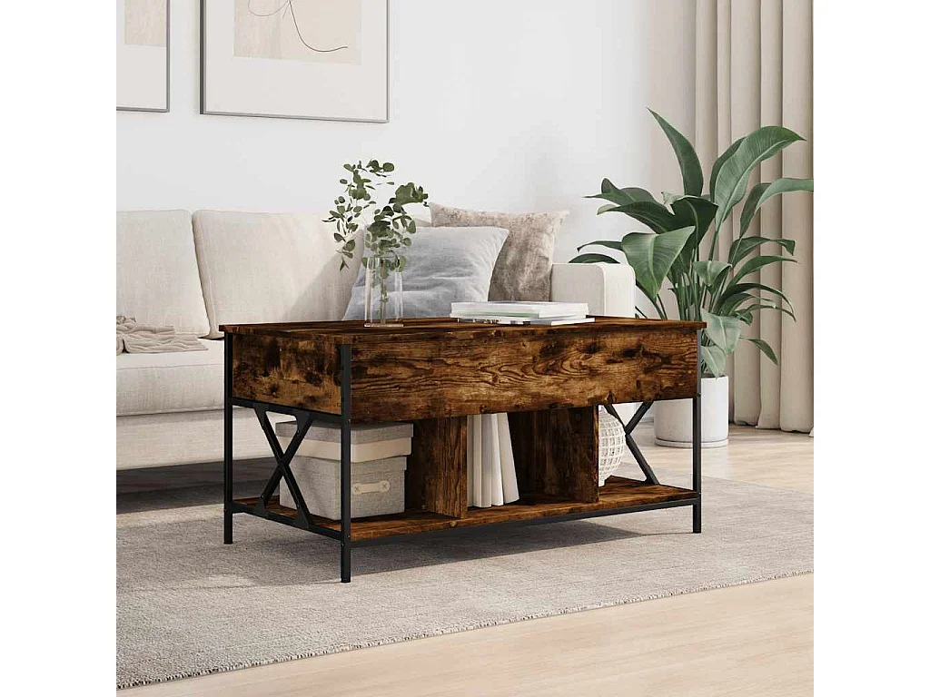 Table basse chêne fumé 100x55x50 cm bois d'ingénierie et métal