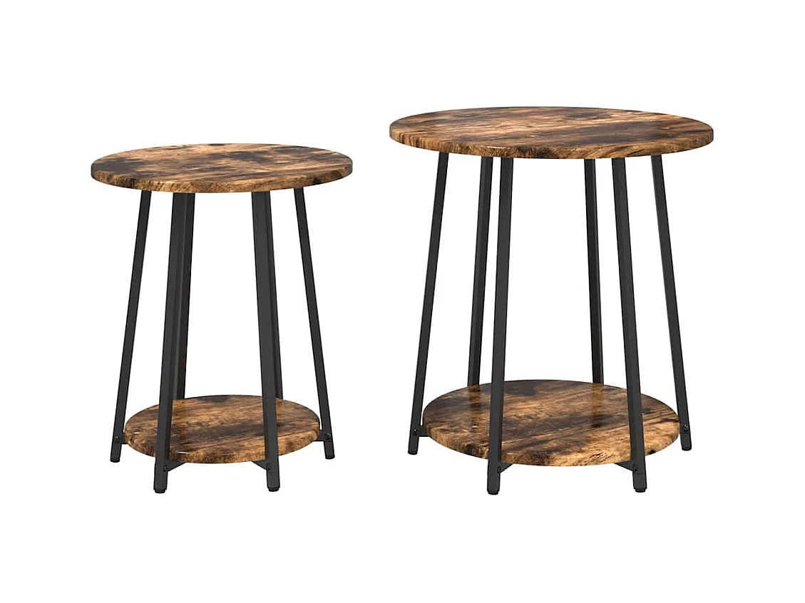 2-delige bijzettafelset in gerookt eikenhout en zwart